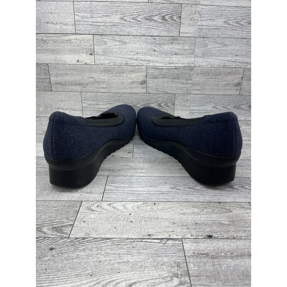 Clarks Cloudsteppers Women Sz 8M‎ Navy Blue Denim Wedge Pumps Cushion Soft Shoes